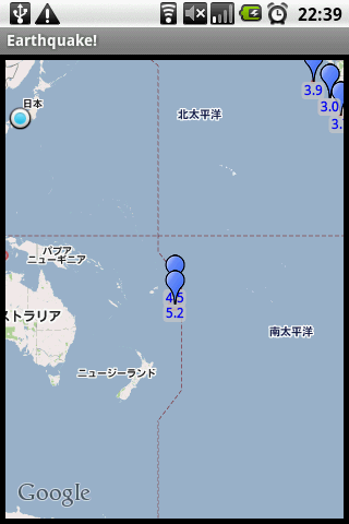 HT-03Aで世界中の地震の情報を調べるアプリ Earthquake!